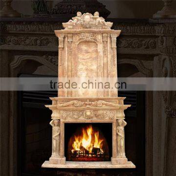 Antique glamorous two-tiered beige marble fireplace