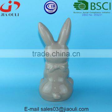 BSCI Audit Factory EASTER Decorative Bunny Glazed Grey/white Ceramic Rabbit Figurines, Ceramic Animal Figurines photo-4
