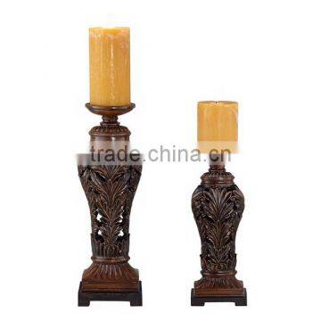 Antiqued Carved Pillar Candle Holder Set of 2 For Home Decor