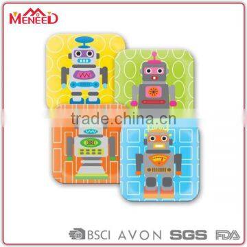 New design robert printed food touch kids square plate sets for boys