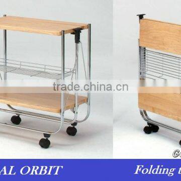 Best sell restaurant Folding Kitchen wooden tea Serving Trolley cart