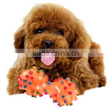 Hot sale!! 2015 Christmas gift pet supplies Pet Dog Cat Puppy Colorful Sound Polka Dot Squeaky Rubber Dumbbell Chewing Toy