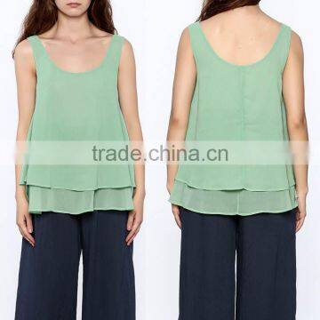 wholesale tank top Scoop neckline Double LAYERED RUFFLE Chiffon TANK