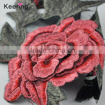 25*18.5 Flower Motif Lace Applique Iron On Embroidery Patch for Garment Accessories photo-2