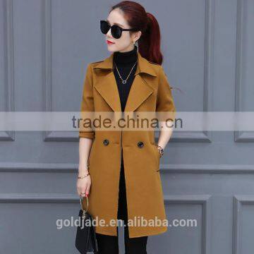 2016 Winter Trench Coat Lapel Long Sleeve Ladies Casual Long Outerwear Coats for Wholesale photo-6