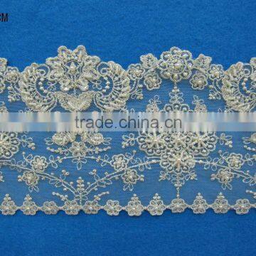 Alibaba hot sale online gold beaded lace trim border for bridal