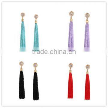 Bohemian jewelry zircon gems with long colorful tassel charms earrings for women