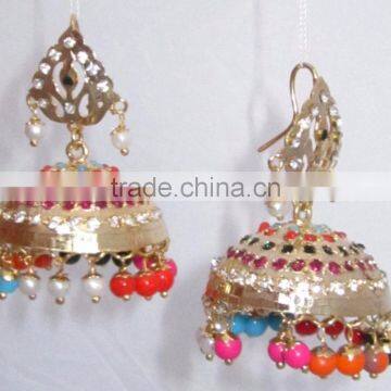 JADAU GOLD PLATED Dangler MULTICOLOR JHUMKA TEMPLE EARRINGS photo-2