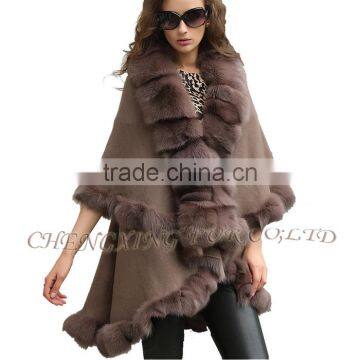 CX-B-P-45C Luxury Genuine Fox Fur Trimmed Womens Shawls