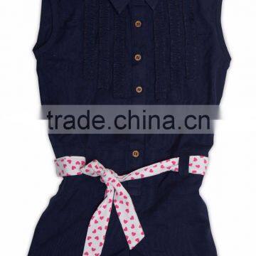 Organic Cotton Collar Jumpsuit With Printed Belt