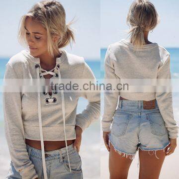 Wholesale Custom WomenTops V neck Ladies Sweatshirt Crop Fashion Hoodies