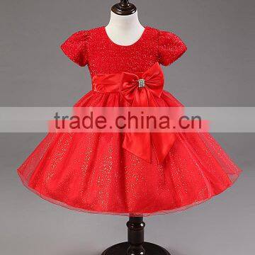 2016 Europe and the United States Export Lotus Skirt Bow Dress Pure Color Children's Dress Wholesale photo-3