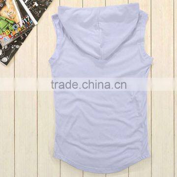 Hot Sale Custom 100% Cotton Sleeveless Plain White Pullover Hoodie photo-3