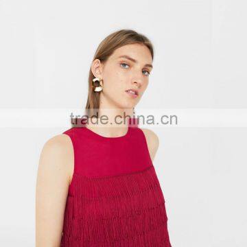 Red Sleeveless Blouses With Tassels 2018 Womens Fringed Tops photo-6