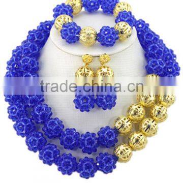 Double Rows Gold-plated Hollow Ball Crystal Beads African Jewelry Set