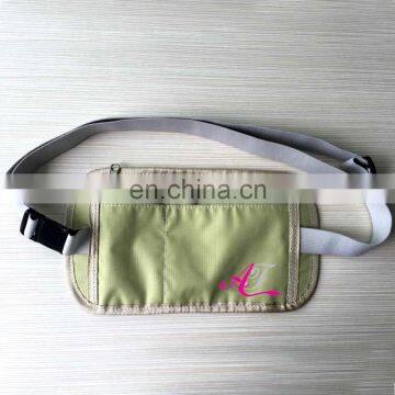 RFID Blocking Three Pocket Beige Color Nylon Passport Holder Belt