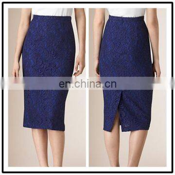 Royal Blue Lace Slit Under Skirt Pictures Cheerleading Pencil Skirts NT6609