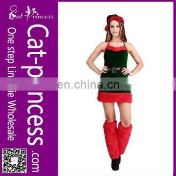 Poplular green red costume winter santa wear for women