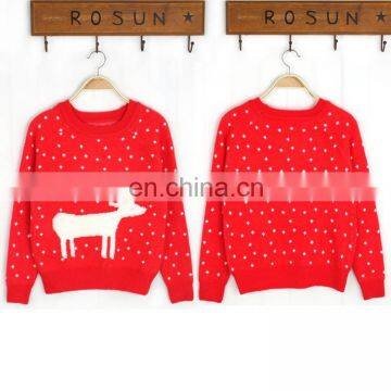 Fashion knitwear cute embroidery reindeer design for ugly Christmas Christmas Sweater Patterns