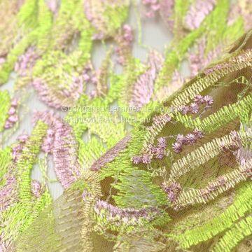 China Factory Nigeria Green Flower Embroidered Mesh Lace Fabric for Women photo-4