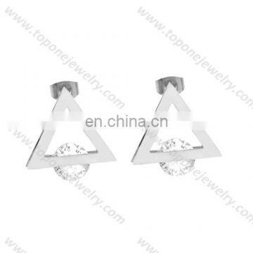 2017 stainless steel jewelry triangle hanging white CZ stone earrings