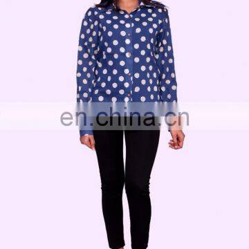 Indian Latest Womens Ladies Hand Polka Dot Print Hippie Boho Shirt Top Cotton Blue Top