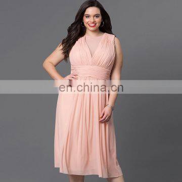 T-D094 New Arrival Pleated Solid Color Plus Size Stylish Fat Women Dress photo-4