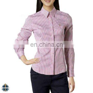 T-WSS504 100% Cotton Long Sleeve Stripe Embroidery Women Shirts Designs