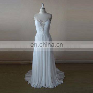 Simple Sweet Heart Beaded Pleated Chiffon Wedding Dress Vestidos de noiva