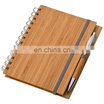 New Eco-friendly Natural Genuine Bamboo Spiral 70sheets Notebook Orgnizer Set With Bamboo Ball Pen and Ruler photo-3