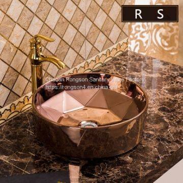 2018 Most popular ceramic round shape golden luxury color wash hand basin sink from china