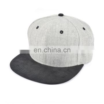 Blank custom 6 panel flat bill acrylic wool gray snapback cap and hat