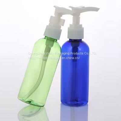 200ml 250ml Green blue color PET plastic bottle with lotion pump for body lotion