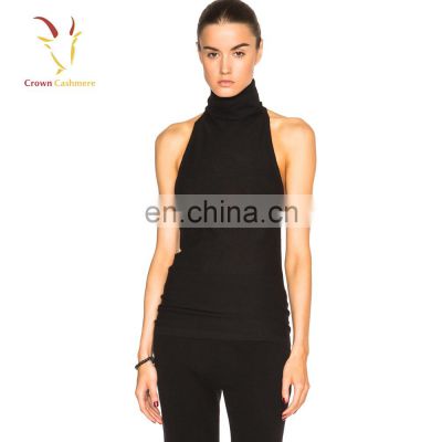 Ladies New Fashion Turtleneck Vest Black Sweater Fashion Knitted Vest Sweater