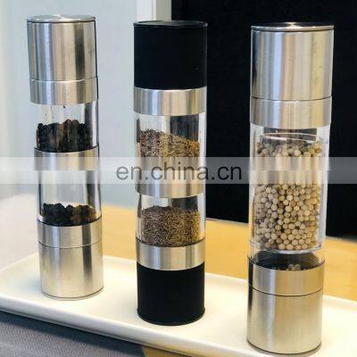 2 in 1 Stainless Steel With Adjustable Ceramic Grinding Mechanism Clear Acrylic Body Salt And Pepper Grinder photo-3