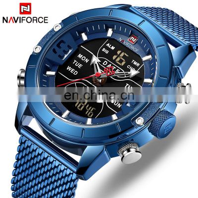 Naviforce 9153 custom blue fashion men quartz wrist watch chronograph private label oem analog digital display led watches