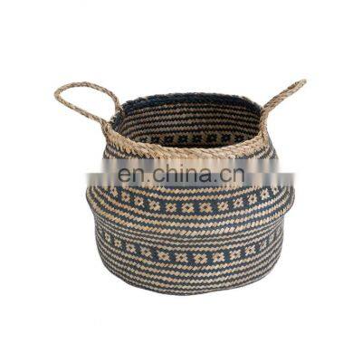 Vietnam Supplier Tribal Black Seagrass Belly Basket Plant Holder Storage Basket Decor Home Wholesale