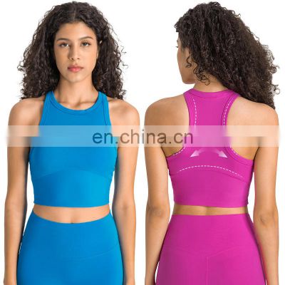 Wholesale Fashion Yoga Sport Bra Custom Logo High Neck Racer Back Crop Top Hot Sexy Sports Bra Top For Women Fitness With Padded