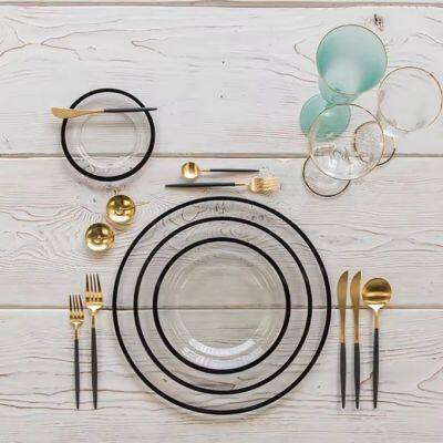 13-дюймовые современные свадебные столовые приборы. Прозрачные круглые стеклянные тарелки для фруктов, салатов и тортов для отелей и ресторанов. Столовые приборы для обеда