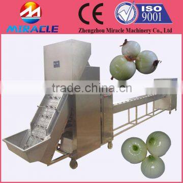 CE approved automatic onion peeling and cutting machine to peel and cut the roots of fresh onion quickly