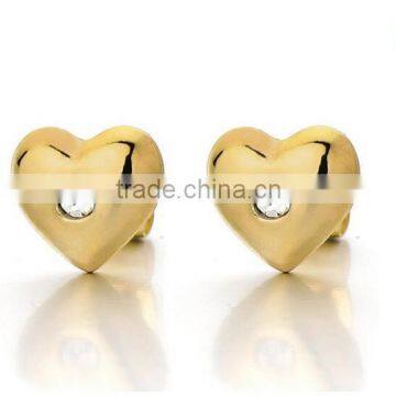 Pair Small Heart Stud Earrings Stainless Steel with Cubic Zirconia Gold Color