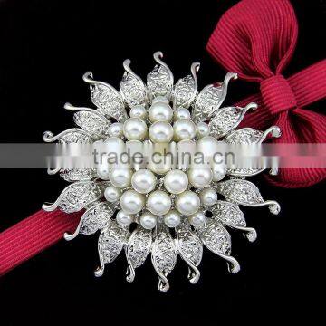 NEW Rhinestone Crystal Wedding Bridal Bouquet Silver Flower Pearl Brooch Pin