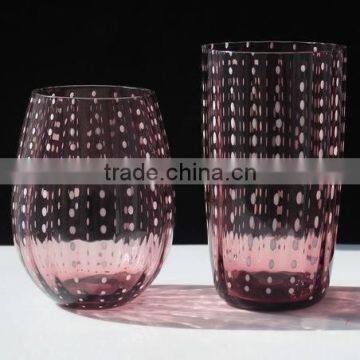 Colorful glass cup with white dots; Glassware; glss cups