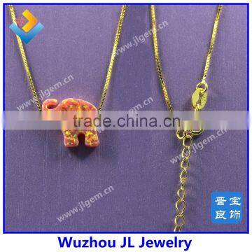 Synthetic Opal Elephant Gem Stone With 18K Gold Plated 925 Silver Necklace photo-6