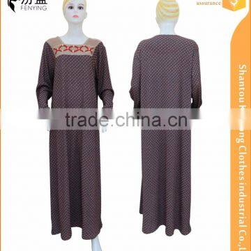 Flannel 2016 Latest design muslim long sleeve fashion islamic abaya with devorate on chest