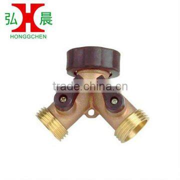 2 way garden hose Y connector with shut off valve