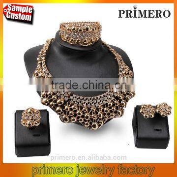 Inlaid Women Choker Crystal Rhinestones Design Bridal Jewelry Sets 4pcs/set Gold Necklace Accessories