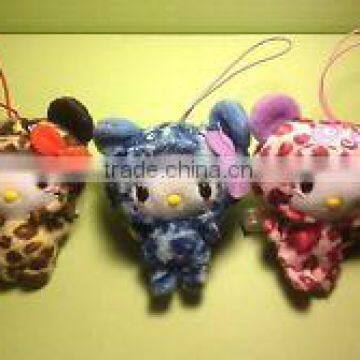 Plush fluffy Hello Kitty Leopard Panda Phone Car Strap Keychain