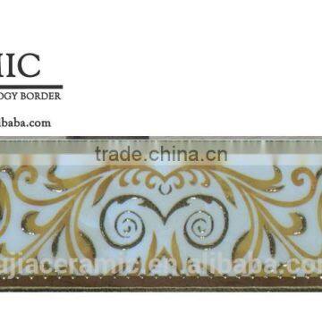 Foshan factory golden polished crystal border tiles design decor border tile 30x8 A304903