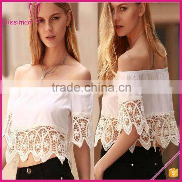 White Off The Shoulder Cut Out Short Sleeve Custom Ladies Sexy Crop Top Sexy